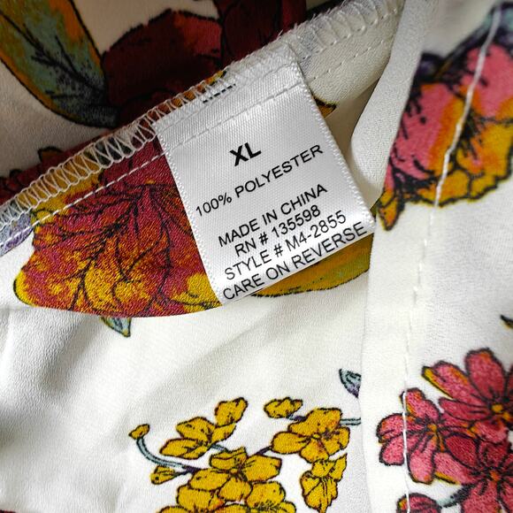 CURE High Neck Floral Long Sleeve Blouse White Red Yellow Size XL NWT - Picture 6 of 8